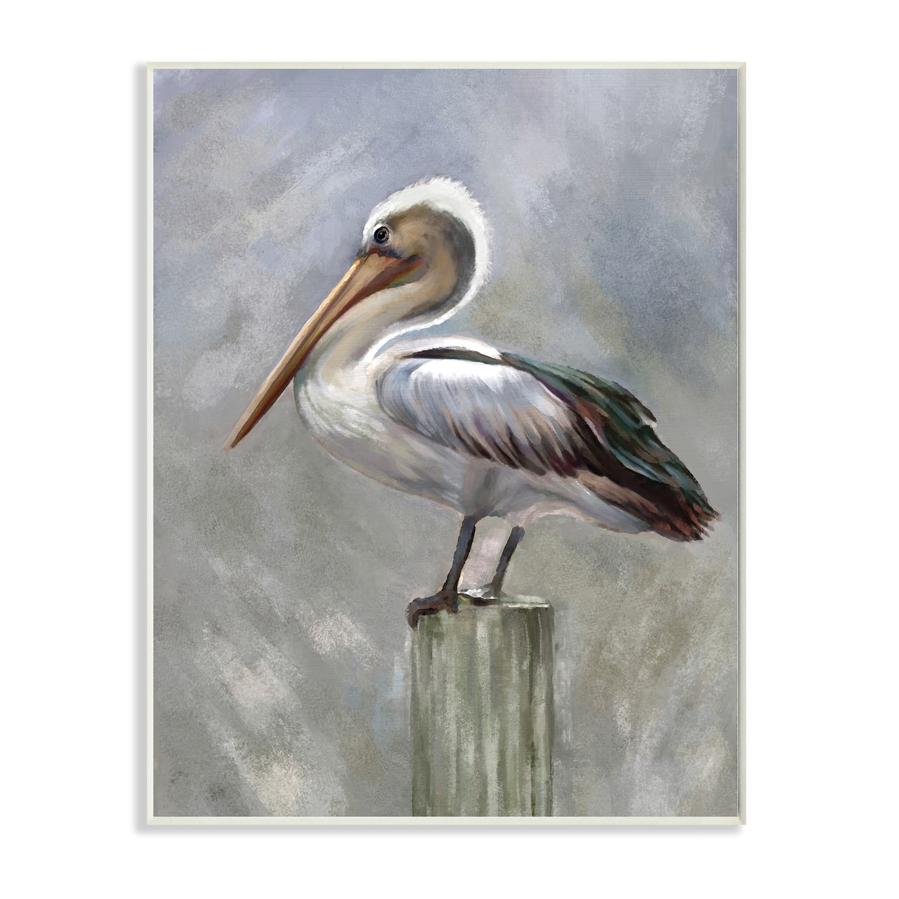 Stupell Industries Pelican Resting on Wooden Pillar Soft Grey Wood Wall Plaque